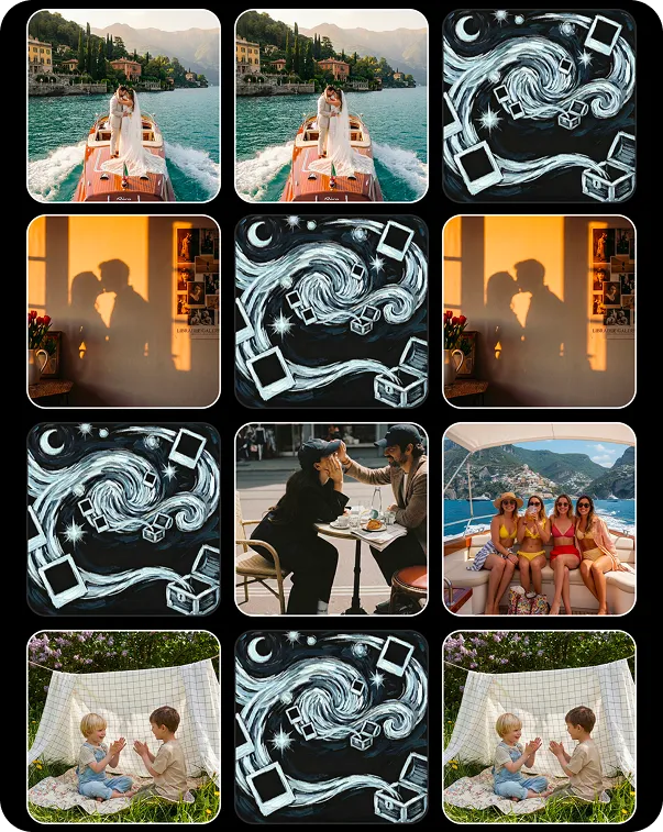 Example photo matching cards showing paired holiday, family and everyday photographs